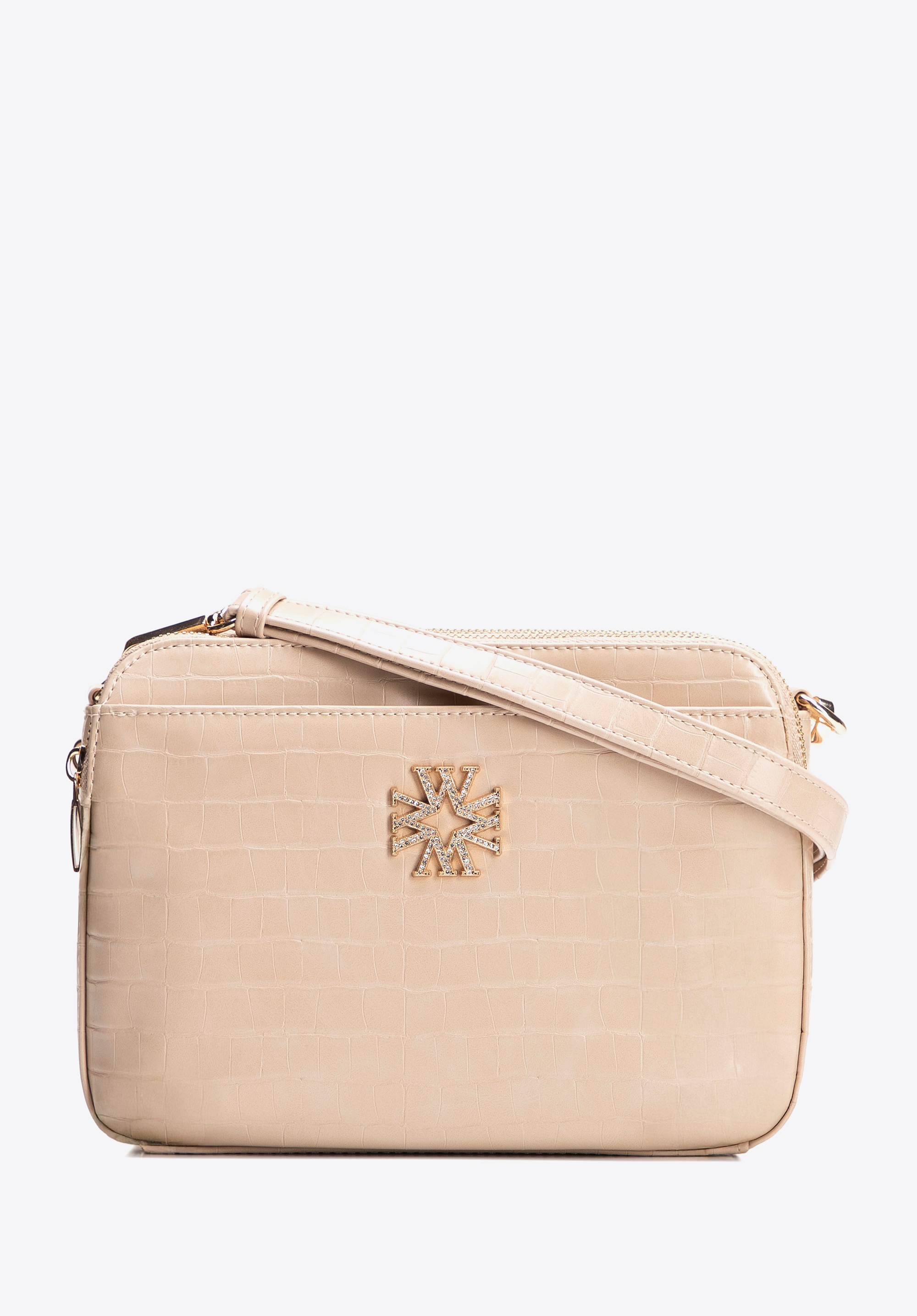 Damska listonoszka z imitacji skóry croco beżowa