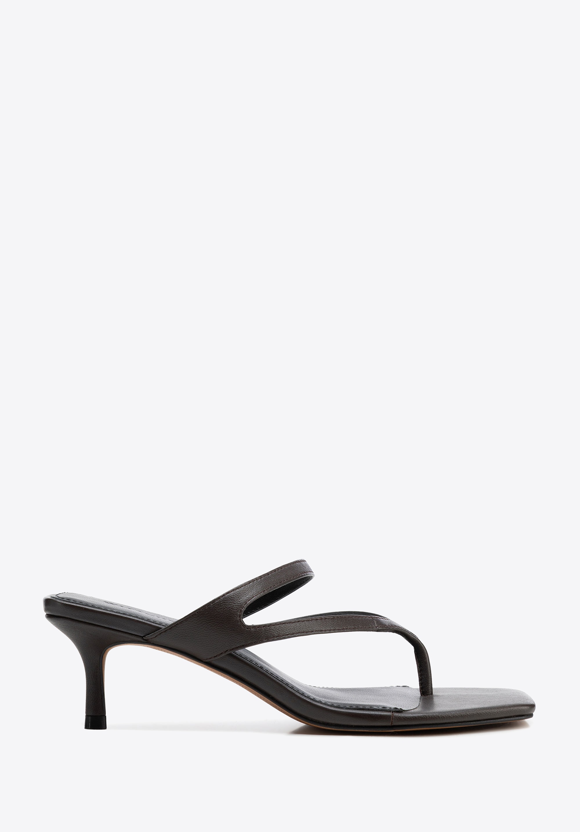 Klapki ze skóry naturalnej na niskim obcasie ciemny brąz