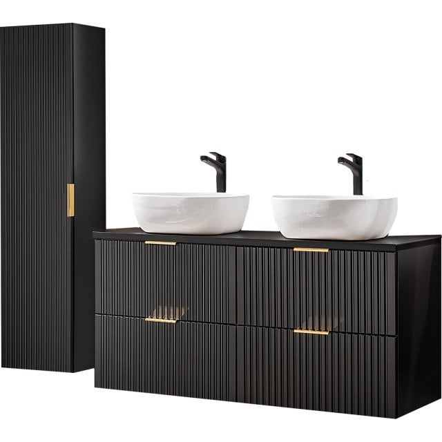 COMAD Zestaw mebli ADEL BLACK 2 szafki z blatem 120 cm, 2 umywalki SM