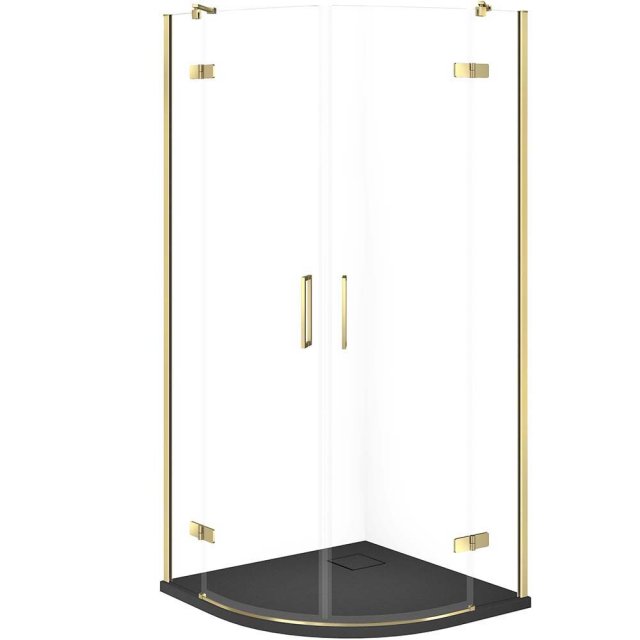 CERSANIT Zestaw kabina półokrągła JOTA 90x90 złota, brodzik TAKO SLIM