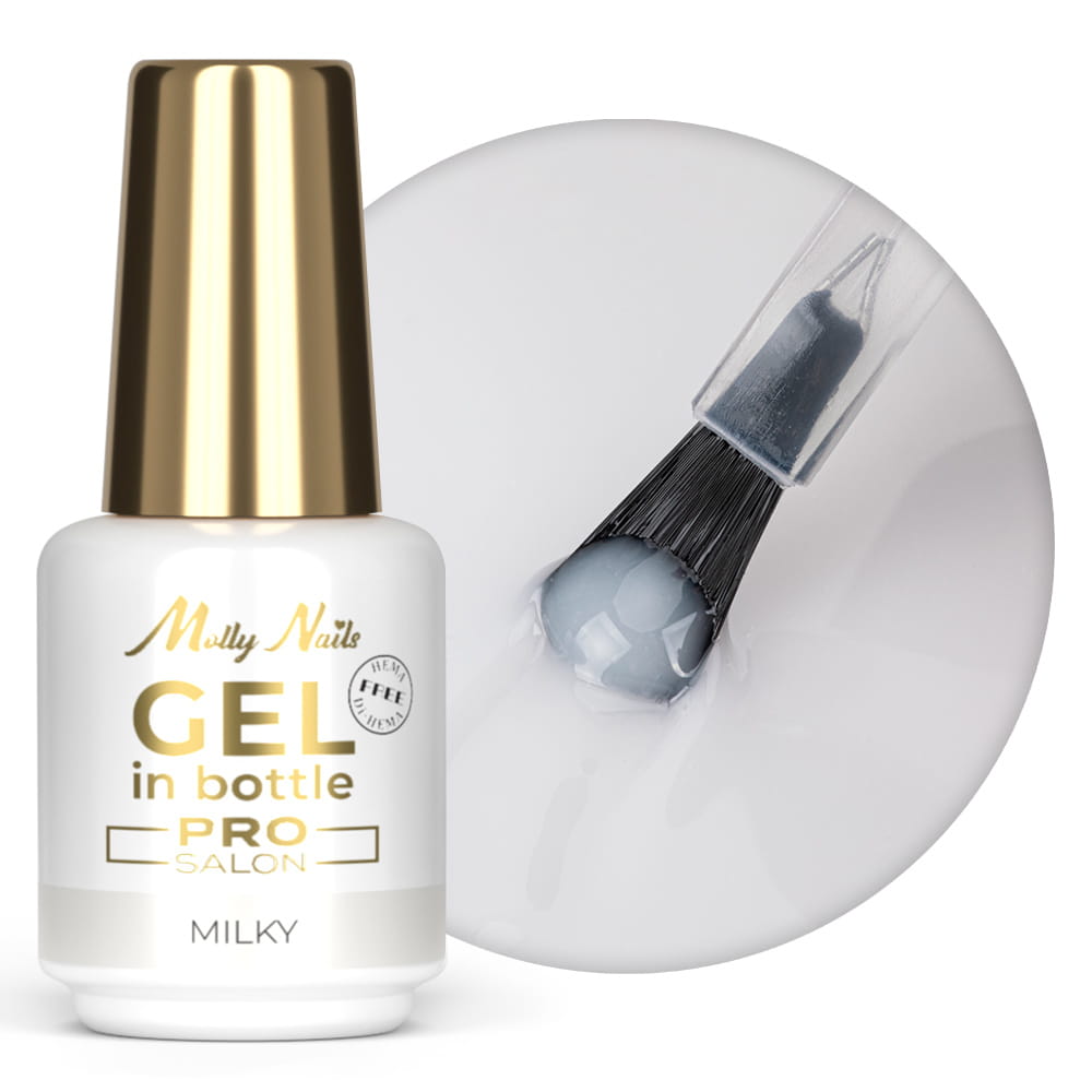 Żel budujący w butelce z pędzelkiem Gel in Bottle Molly Nails Pro Salon Milky HEMA/Di-HEMA Free 15g