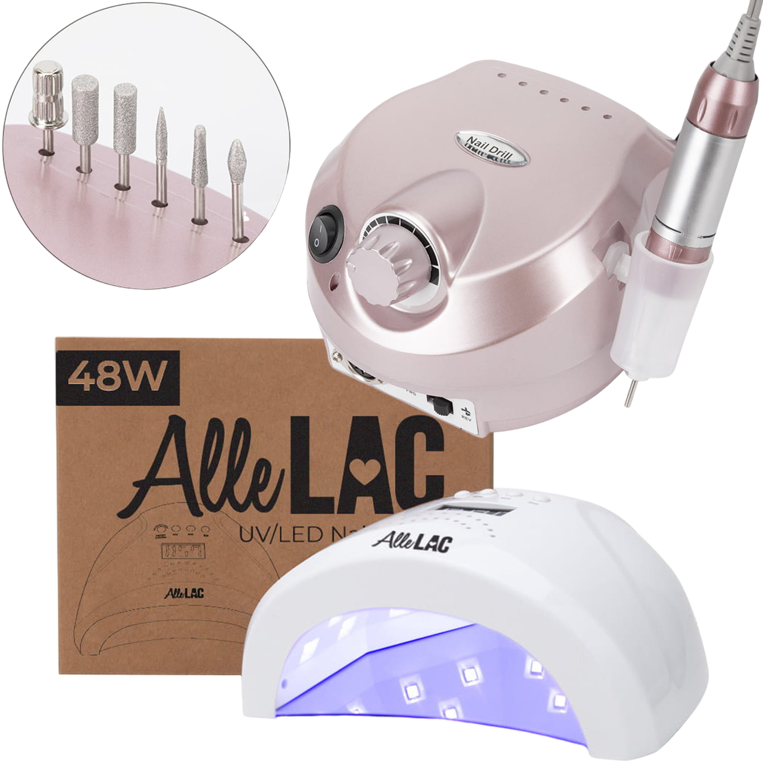 Zestaw 2w1 Lampa Do Paznokci LED/UV ALLELAC 1S + Frezarka Do Paznokci YM-202