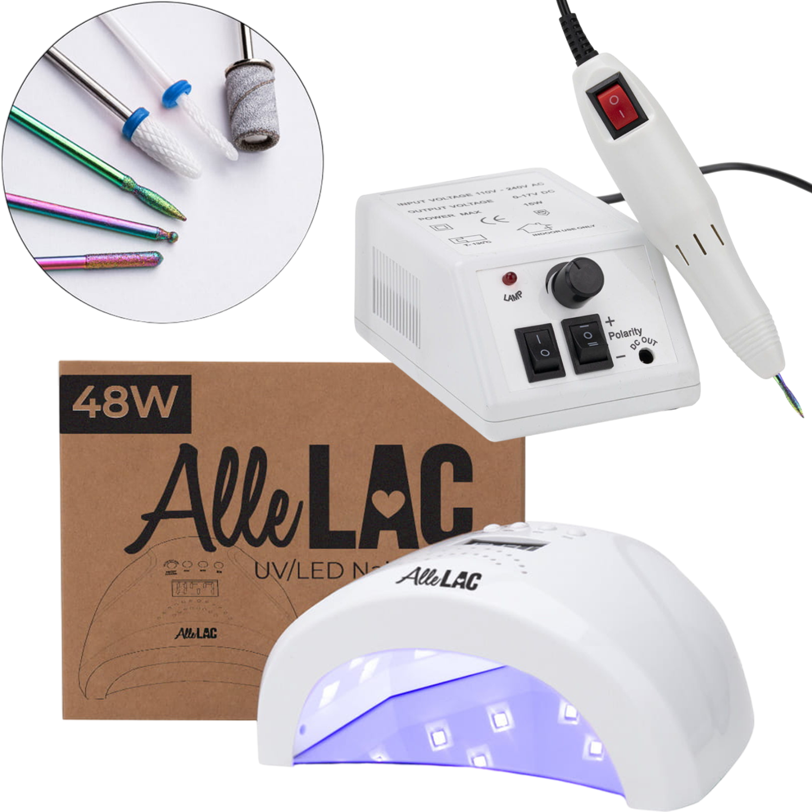 Zestaw 2w1 Lampa Do Paznokci LED/UV ALLELAC 1S + Frezarka Do Paznokci DM298