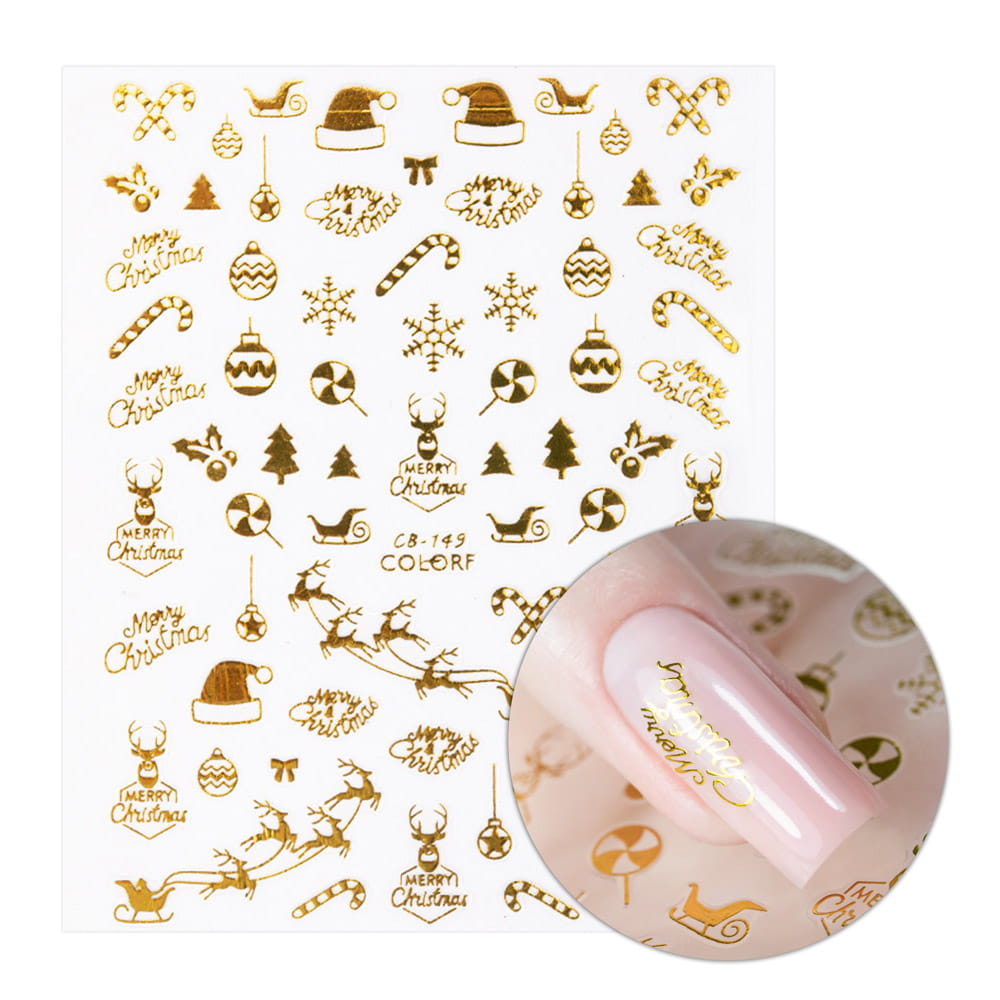 Naklejki do paznokci cienkie samoprzylepne świąteczne Molly Nails CB-149 złote