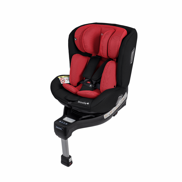 BabySafe Westie I-size - multimedialny, obrotowy fotelik samochodowy 0-4 lata, 0-18 kg, 40-105 cm-Czerwono-Czarny