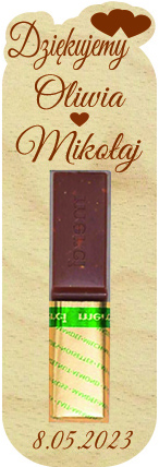 Podziękowanie dla gości MERCI czekoladki prezent z życzeniami na Komunię Roczek Urodziny Ślub Chrzest Święty IMIĘ grawer napis