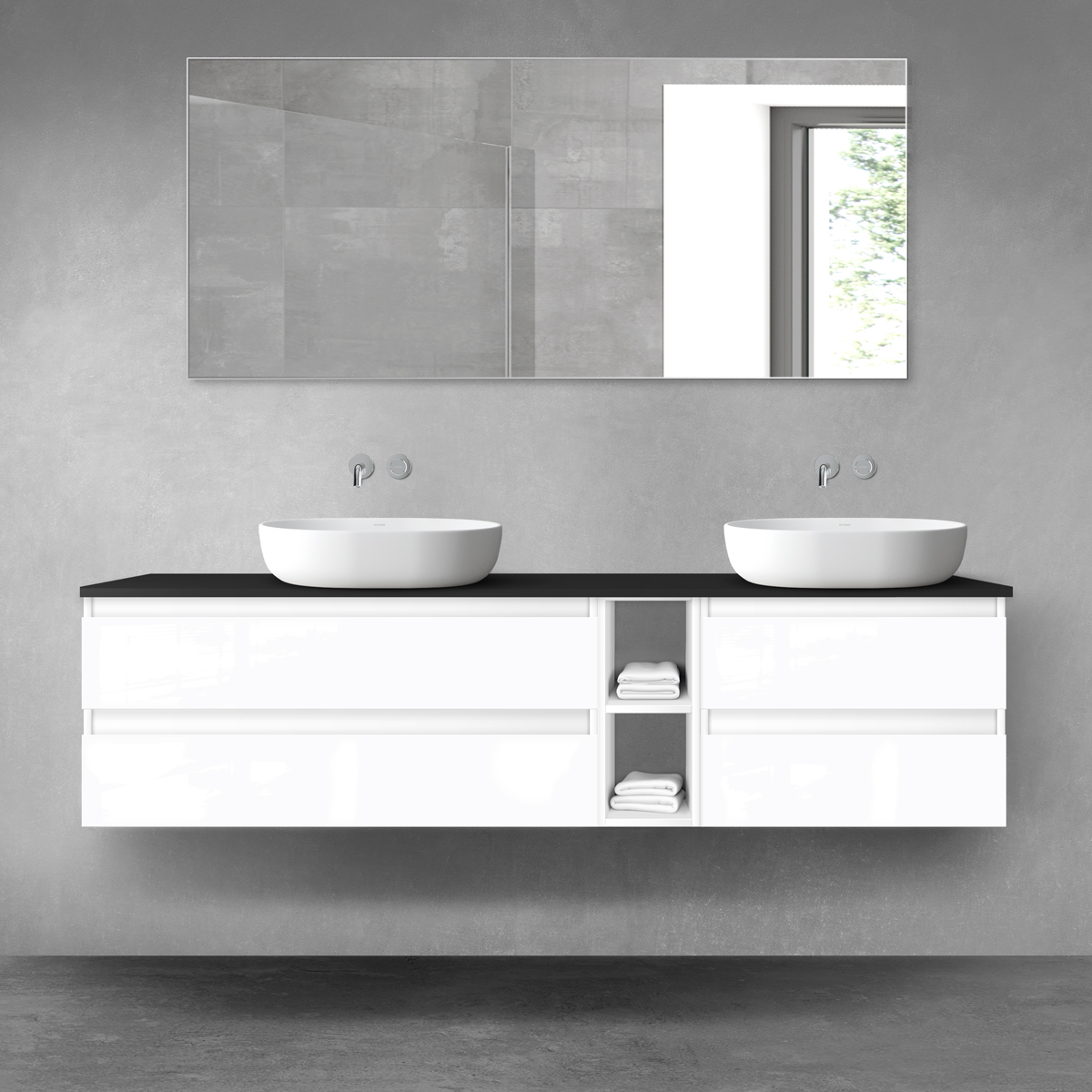 Darmowa Dostawa - Zestaw mebli łazienkowych 180x46.4x48.6 cm podumywalkowa wisząca biała-czarna Oltens Vernal 68640000