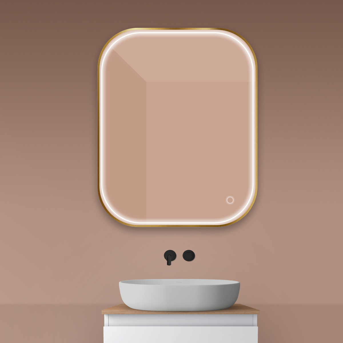 Darmowa Dostawa - Lustro 80x100 cm prostokątne z oświetleniem z matą grzewczą złoty Oltens Nordlis 64124810