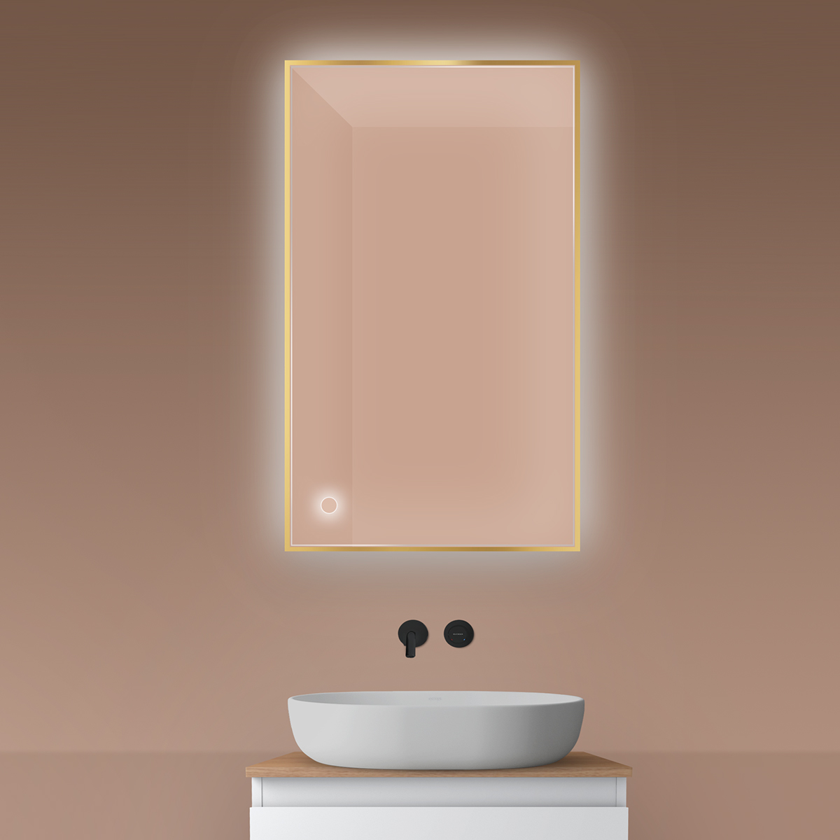 Darmowa Dostawa - Lustro 60x100 cm prostokątne z oświetleniem z matą grzewczą złoty Oltens Nordlis 64111800