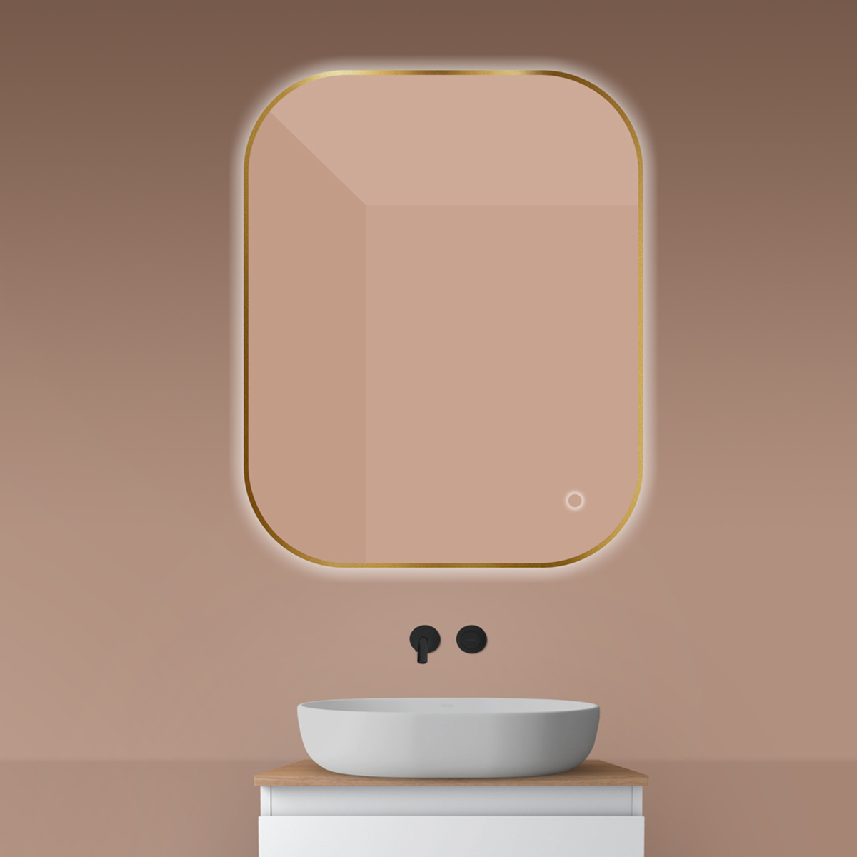 Darmowa Dostawa - Lustro 80x100 cm prostokątne z oświetleniem z matą grzewczą złoty Oltens Nordlis 64127810