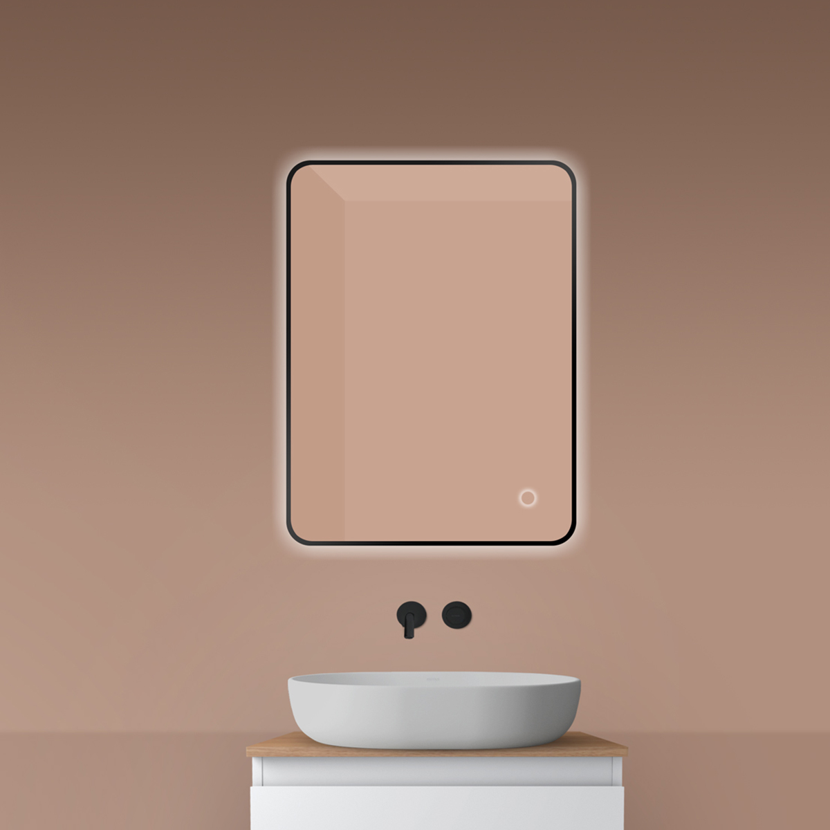 Darmowa Dostawa - Lustro 60x80 cm prostokątne z oświetleniem z matą grzewczą czarny Oltens Nordlis 64119300