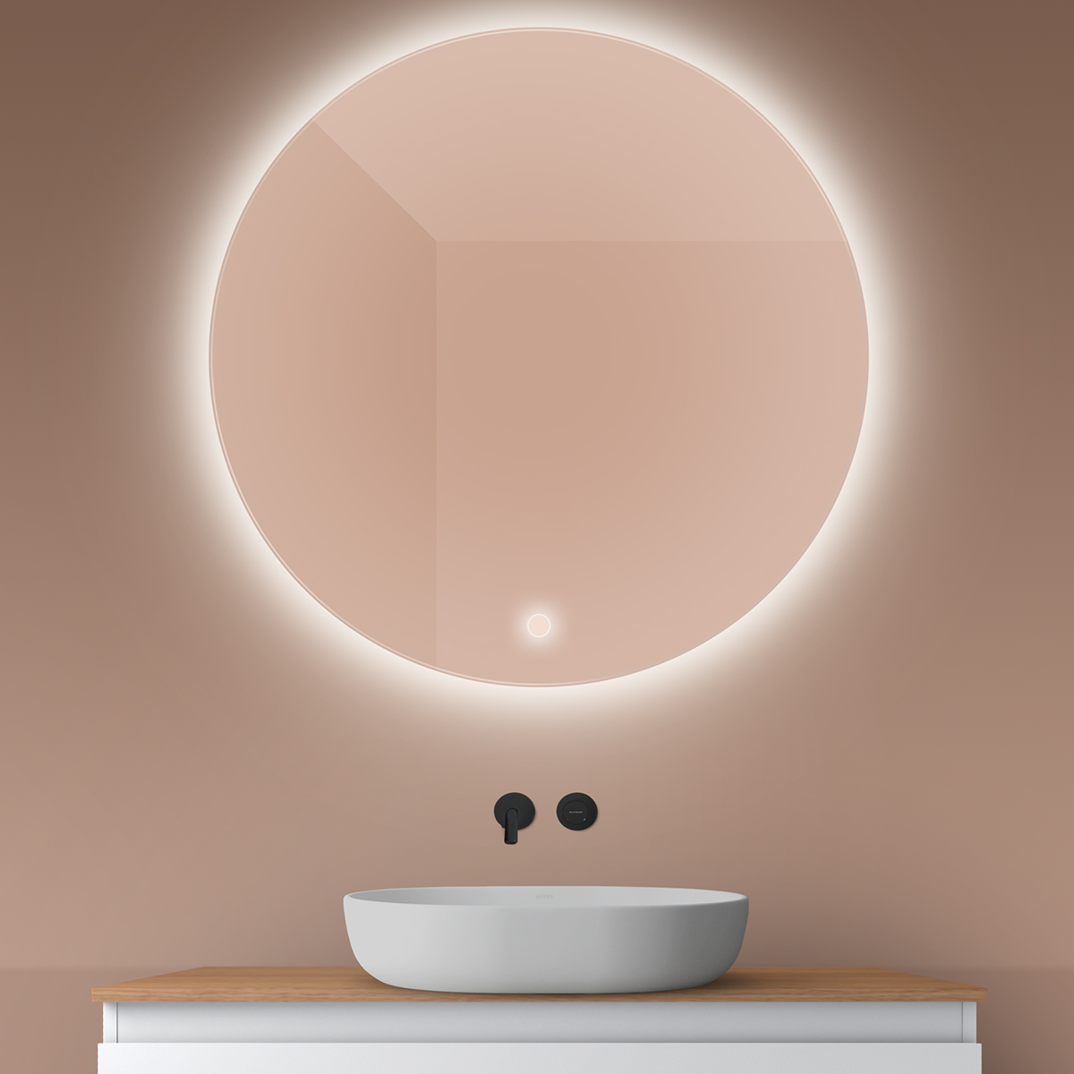 Darmowa Dostawa - Lustro 100x100 cm okrągłe z oświetleniem z matą grzewczą Oltens Nordlis 64110000