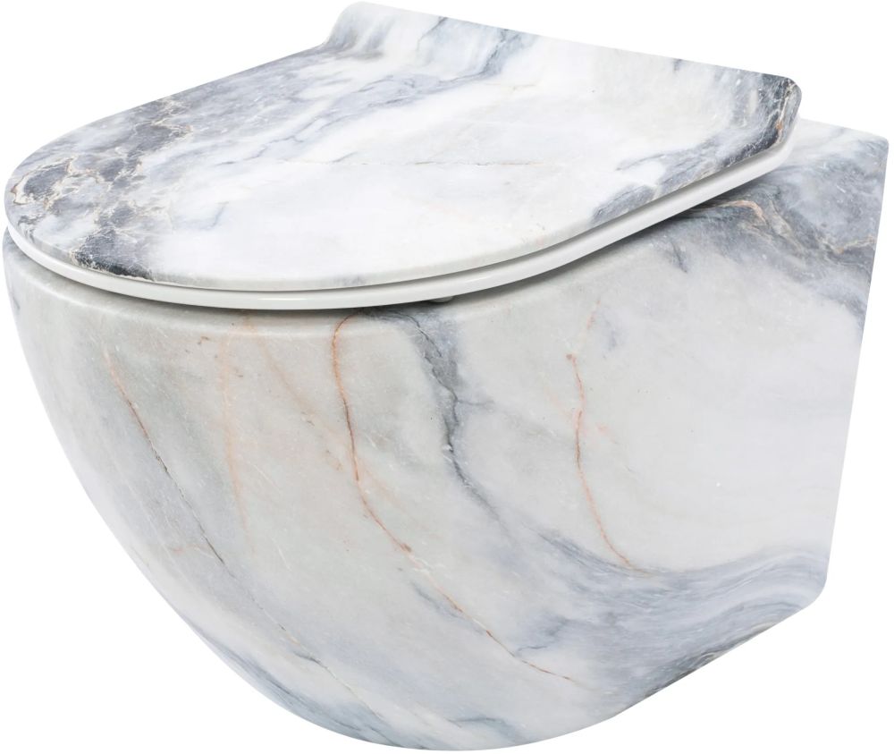 Darmowa Dostawa - Zestaw miska z deską wisząca bez kołnierza biały mat imitacja kamienia Rea Carlos REAC8003