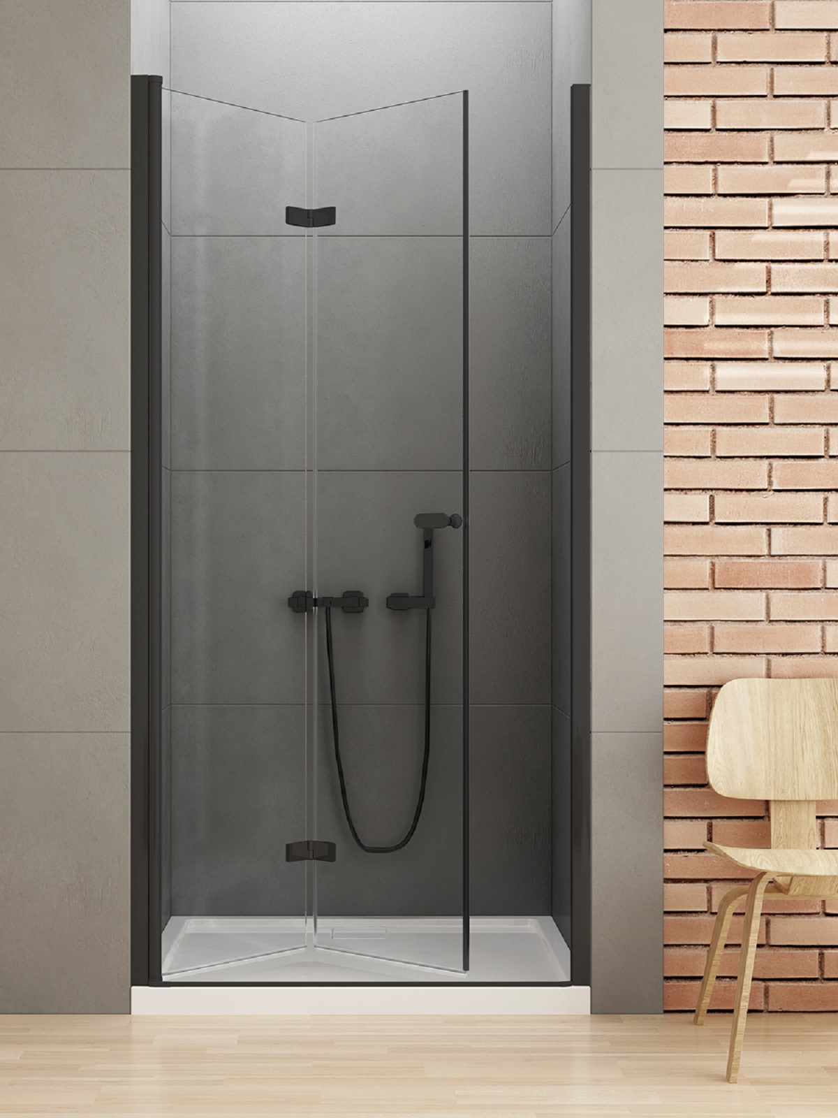 Darmowa Dostawa - Drzwi prysznicowe 70 cm składane czarny mat/szkło przezroczyste New Trendy New Soleo Black D0219A