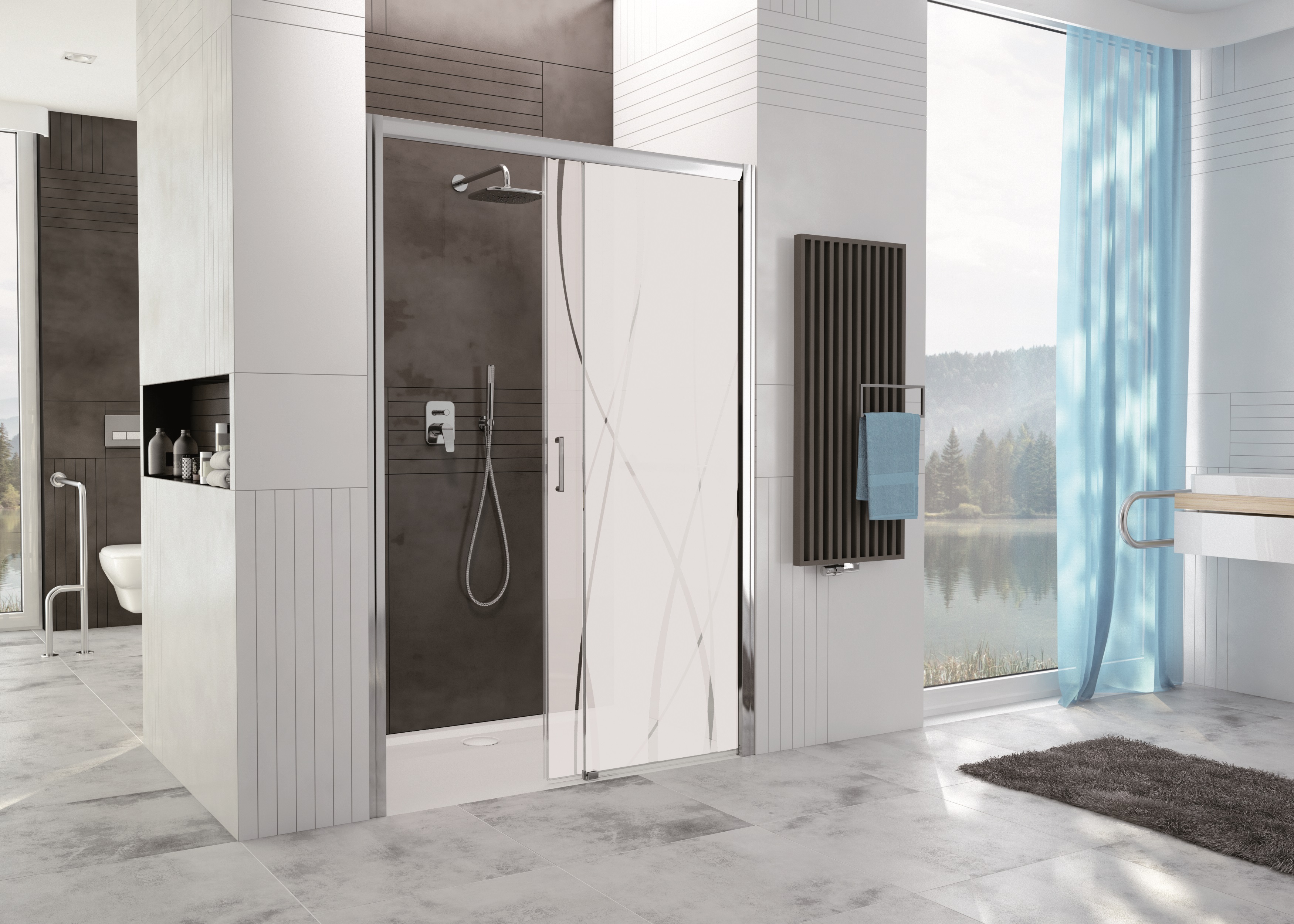 Darmowa Dostawa - Drzwi prysznicowe 160 cm rozsuwane srebrny połysk/szkło ze wzorem Sanplast Free Zone 600271324038231