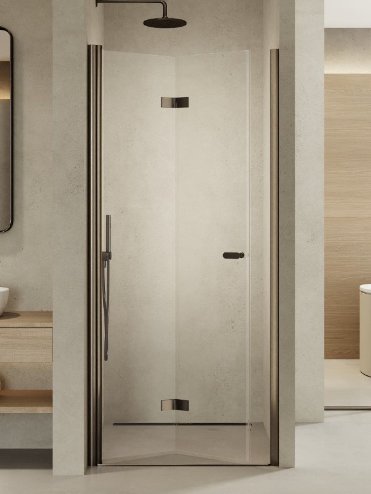 Darmowa Dostawa - Drzwi prysznicowe 70 cm składane grafitowy szczotkowany/szkło przezroczyste New Trendy New Soleo Gunmetal Brushed D0538A