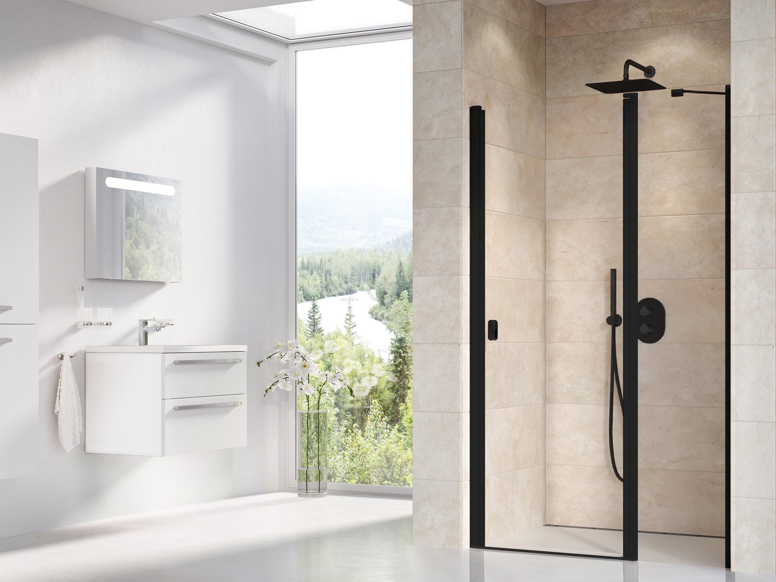 Darmowa Dostawa - Drzwi prysznicowe 100 cm uchylne czarny mat/szkło przezroczyste Ravak Chrome 0QVAC300Z1