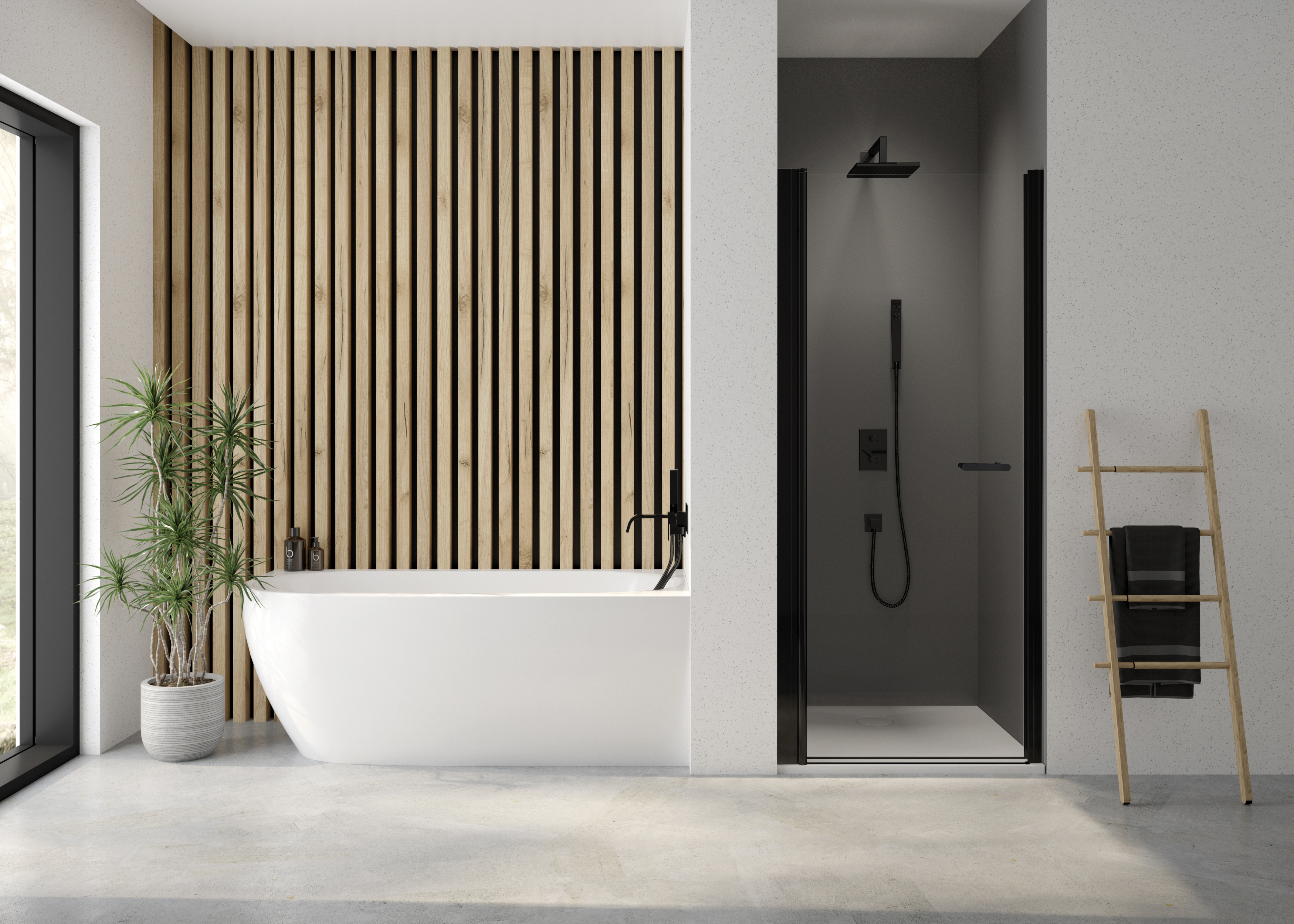 Darmowa Dostawa - Drzwi prysznicowe z profilem 90 cm uchylne czarny mat/szkło przezroczyste Sanplast Exa Line 600540075059401