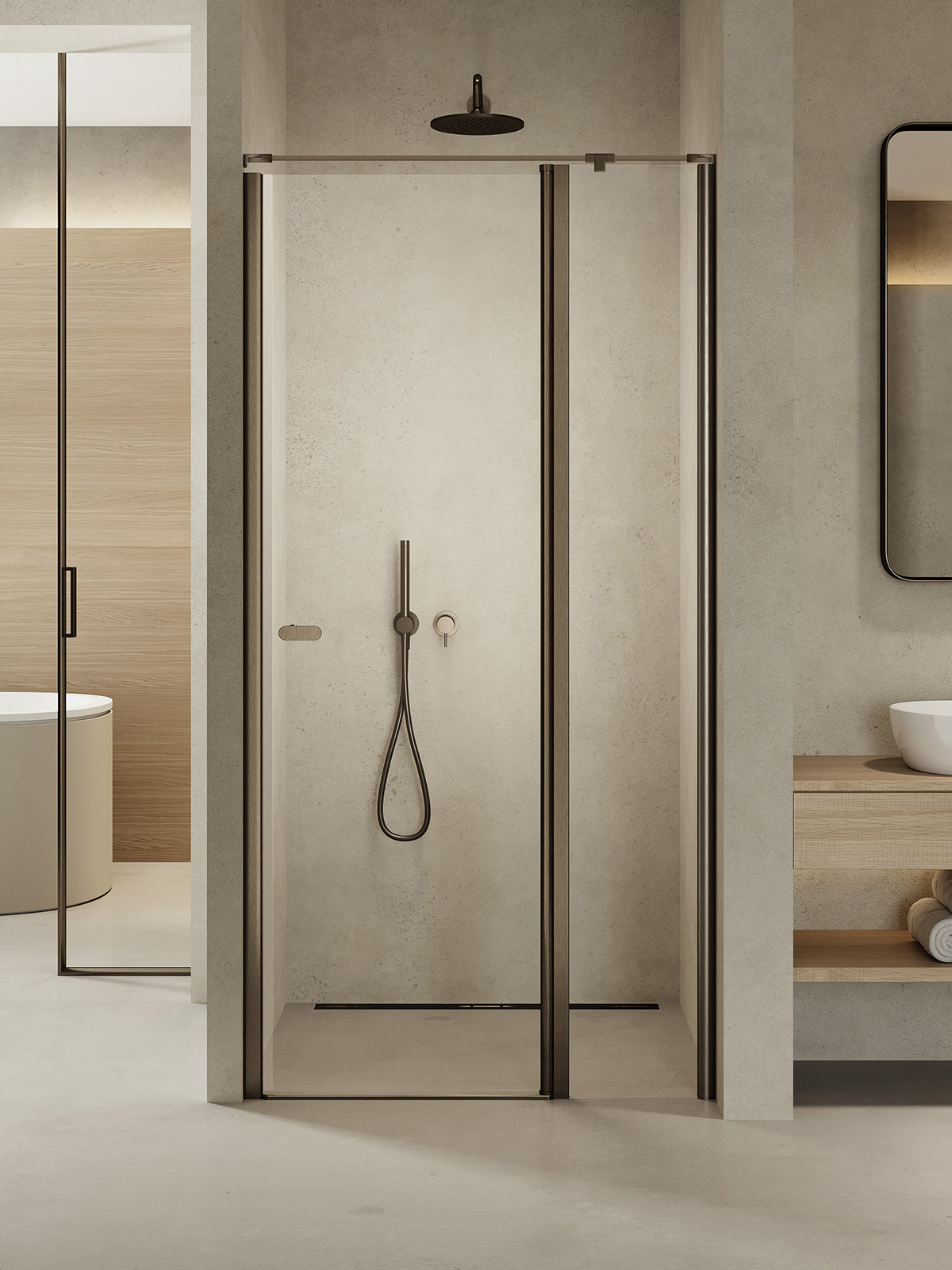 Darmowa Dostawa - Drzwi prysznicowe 90 cm uchylne grafitowy szczotkowany/szkło przezroczyste New Trendy New Soleo Gunmetal Brushed D0560AWP