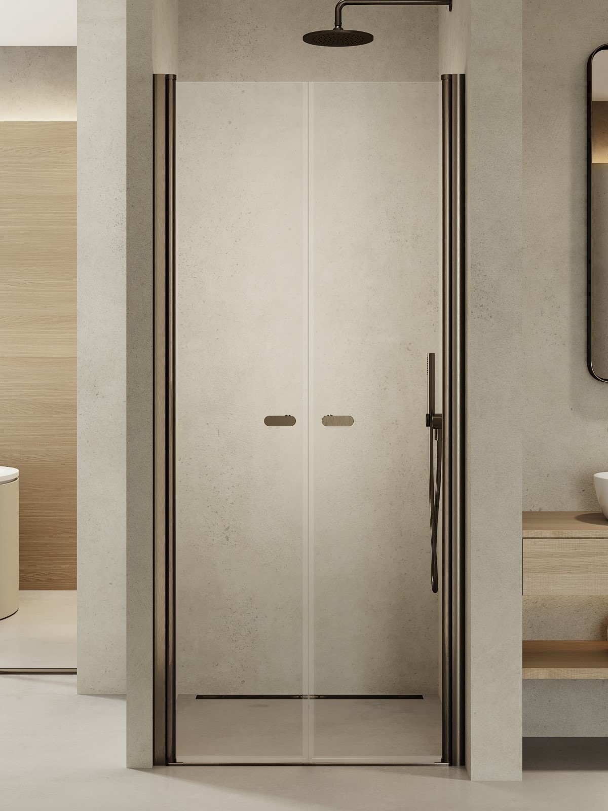 Darmowa Dostawa - Drzwi prysznicowe 90 cm uchylne grafitowy szczotkowany/szkło przezroczyste New Trendy New Soleo Gunmetal Brushed D0534A