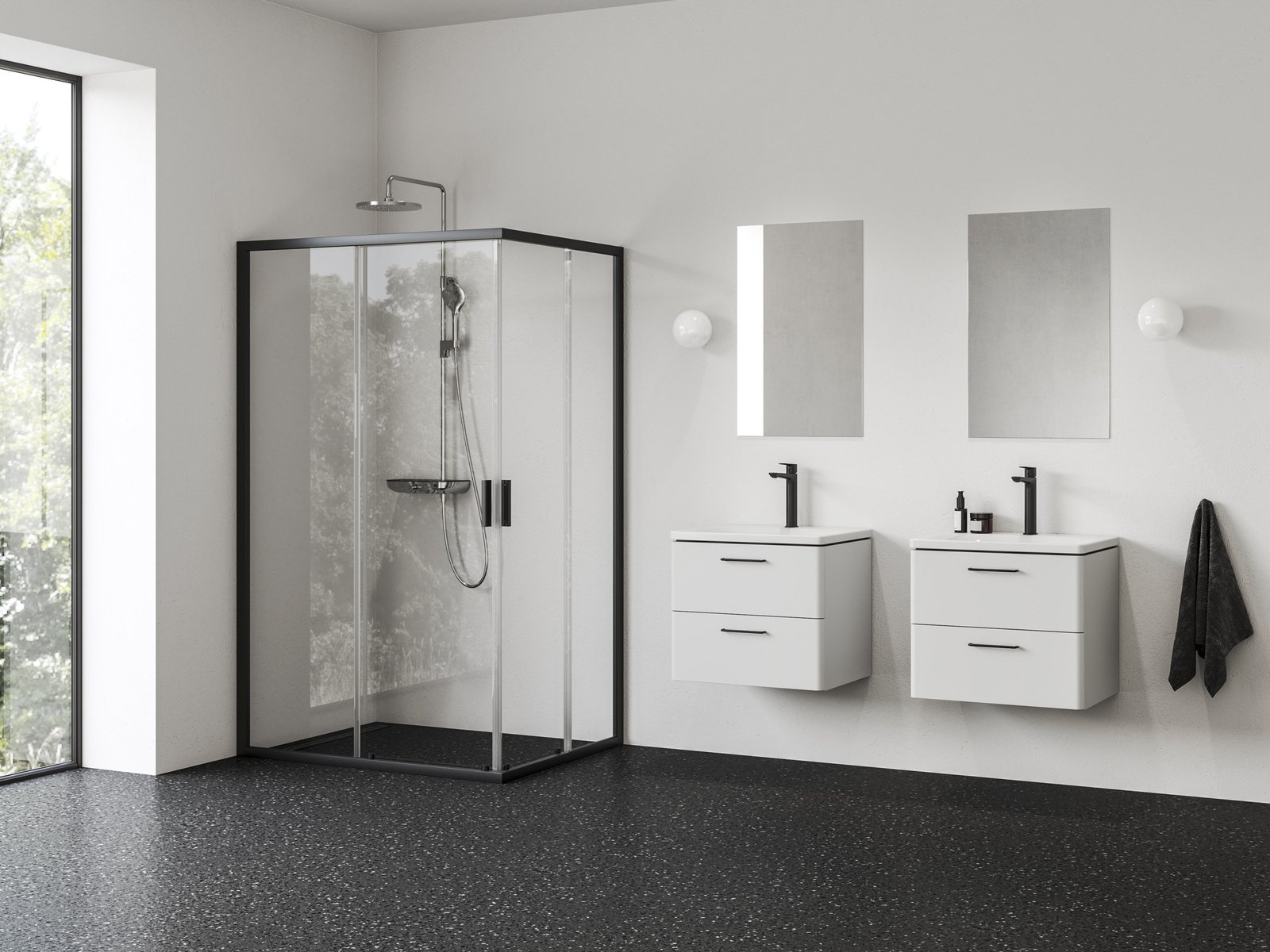 Darmowa Dostawa - Drzwi prysznicowe 90 cm rozsuwane czarny mat/szkło przezroczyste Ravak Blix II 1XM70300Z1