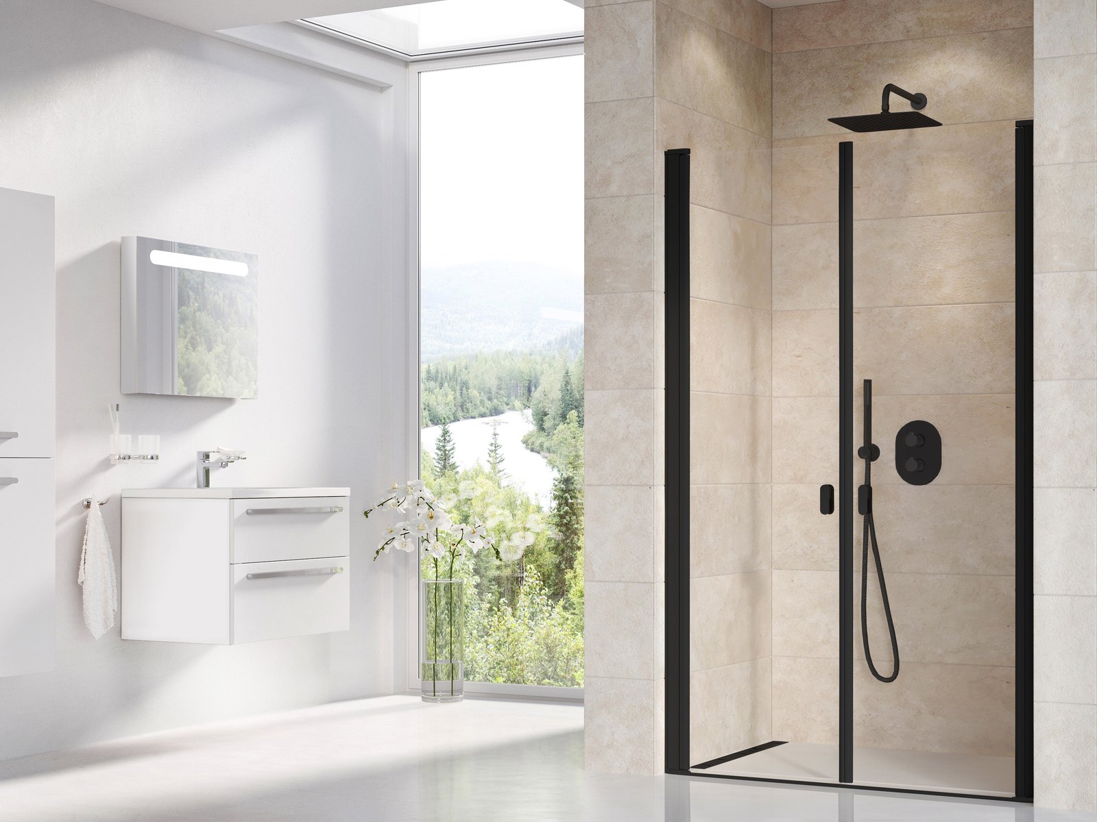 Darmowa Dostawa - Drzwi prysznicowe 110 cm uchylne czarny mat/szkło przezroczyste Ravak Chrome 0QVDC30LZ1