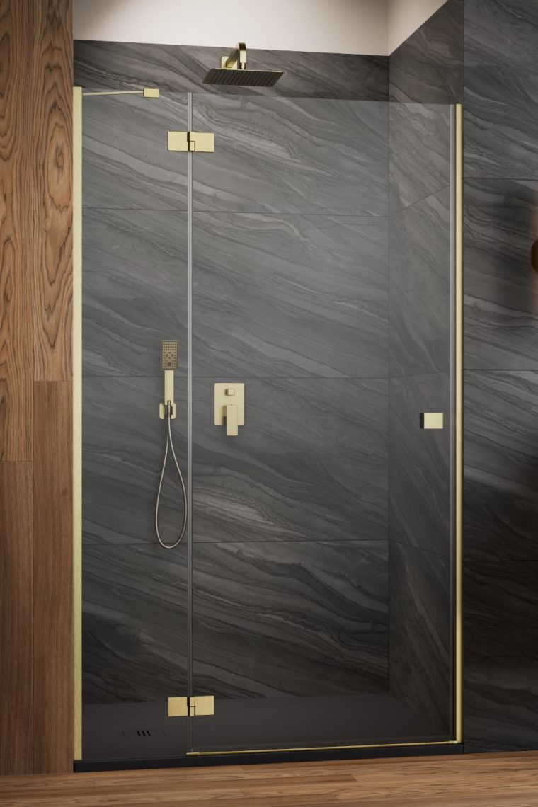 Darmowa Dostawa - Drzwi prysznicowe 80 cm uchylne złoty szczotkowany/szkło przezroczyste Radaway Essenza Brushed Gold DWJ 13850129901L