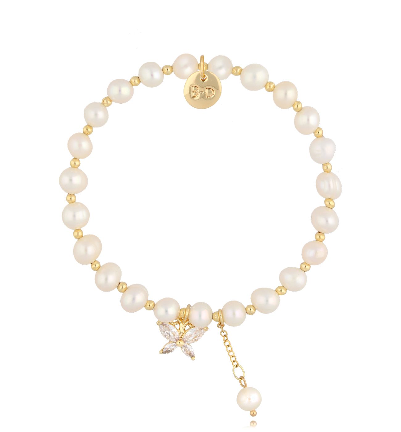Bransoletka z perłami i motylkiem BPE0102 - By Dziubeka