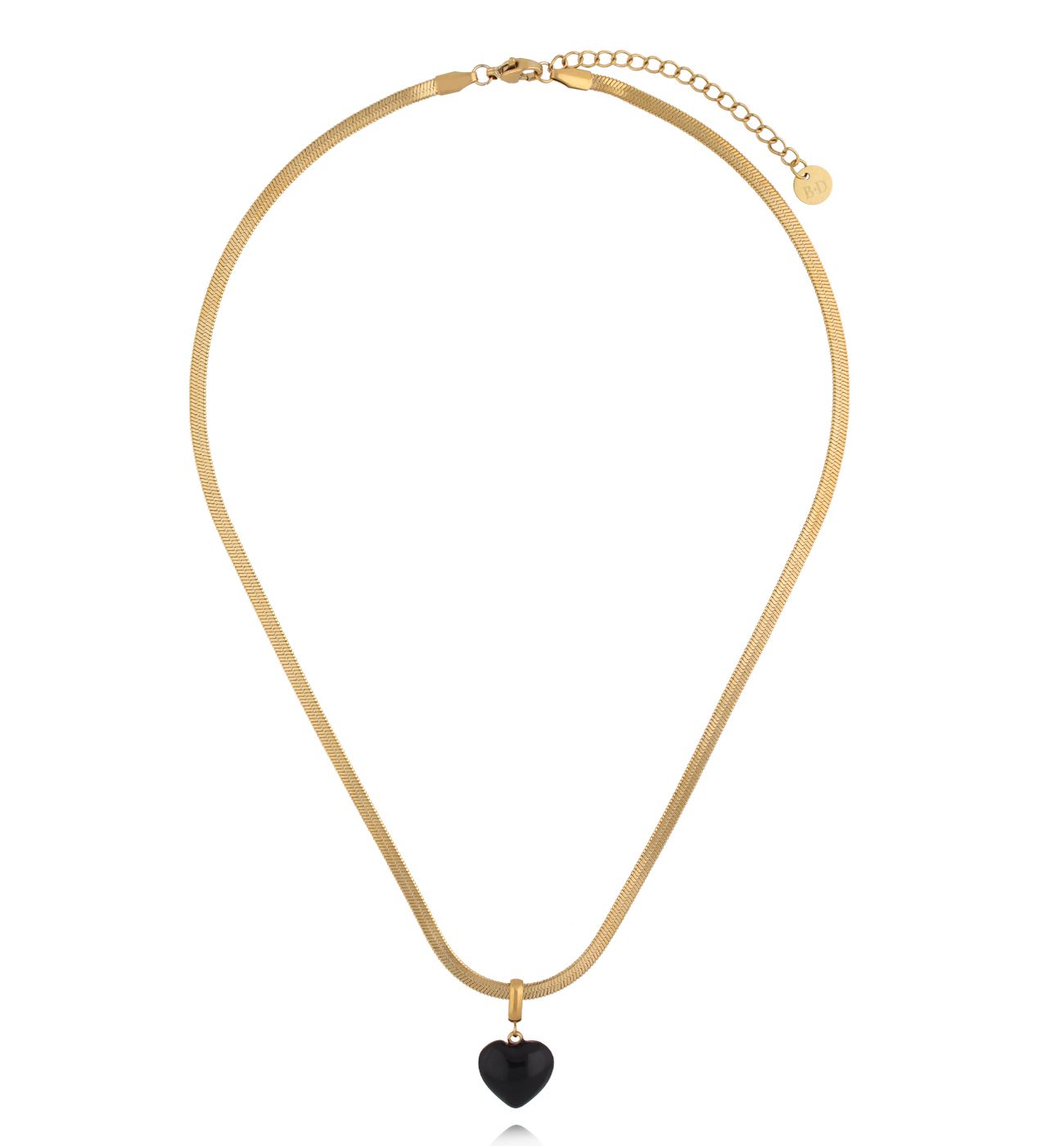 Naszyjnik typu żmijka z czarnym sercem w kolorze złota NSY0914 - By Dziubeka