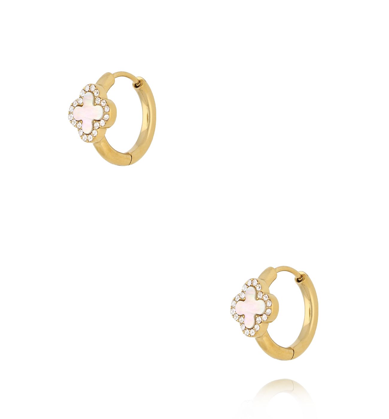 Kolczyki kółka z perłowymi koniczynkami KSA2400