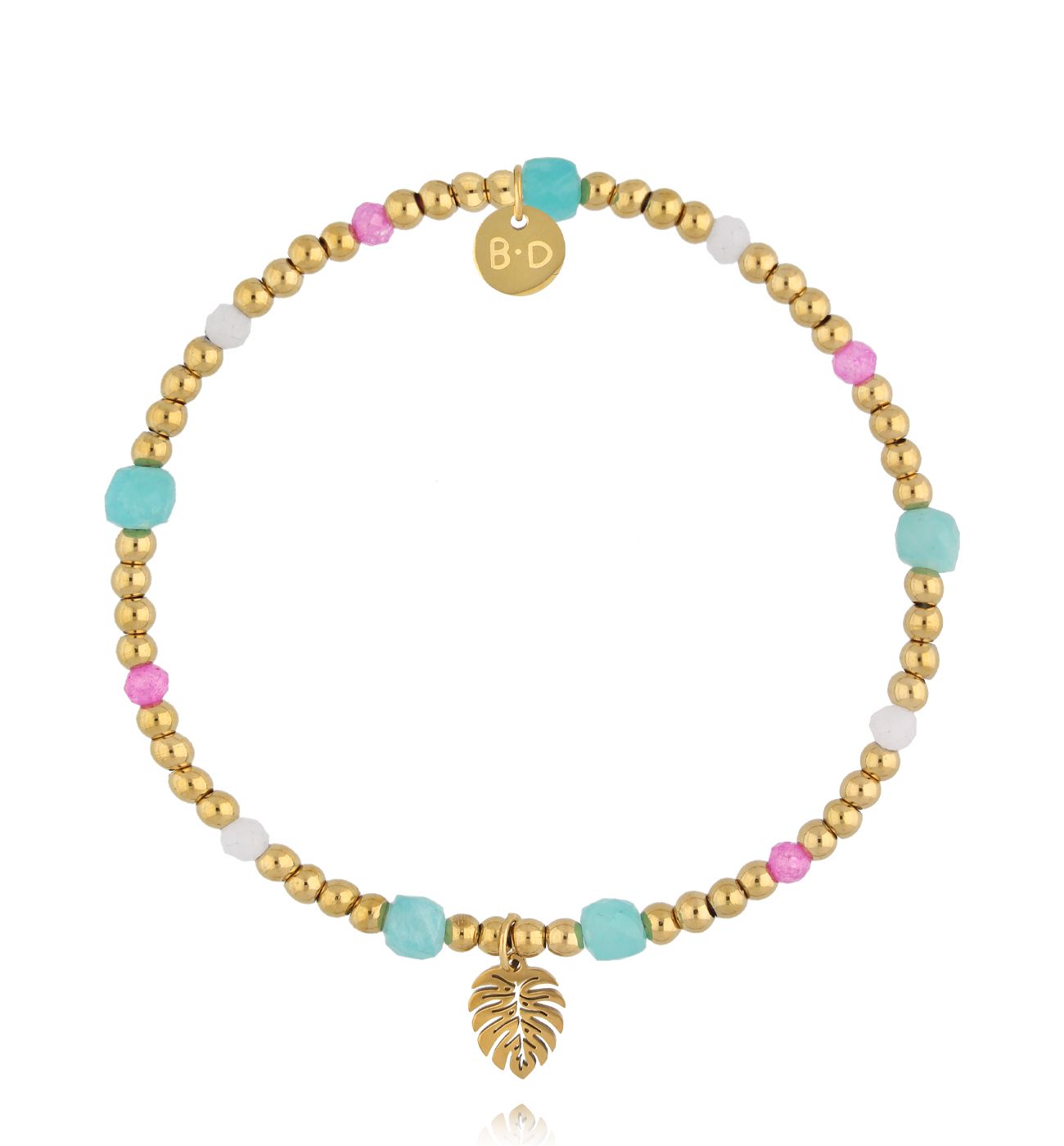 Bransoletka różowo turkusowa z zawieszką BTW3353