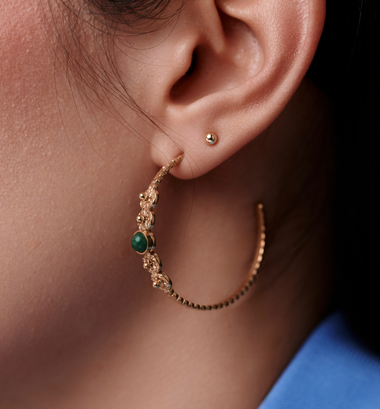 Kolczyki koła ze złoceniem i jadeitem afrykańskim KEA0020 - By Dziubeka