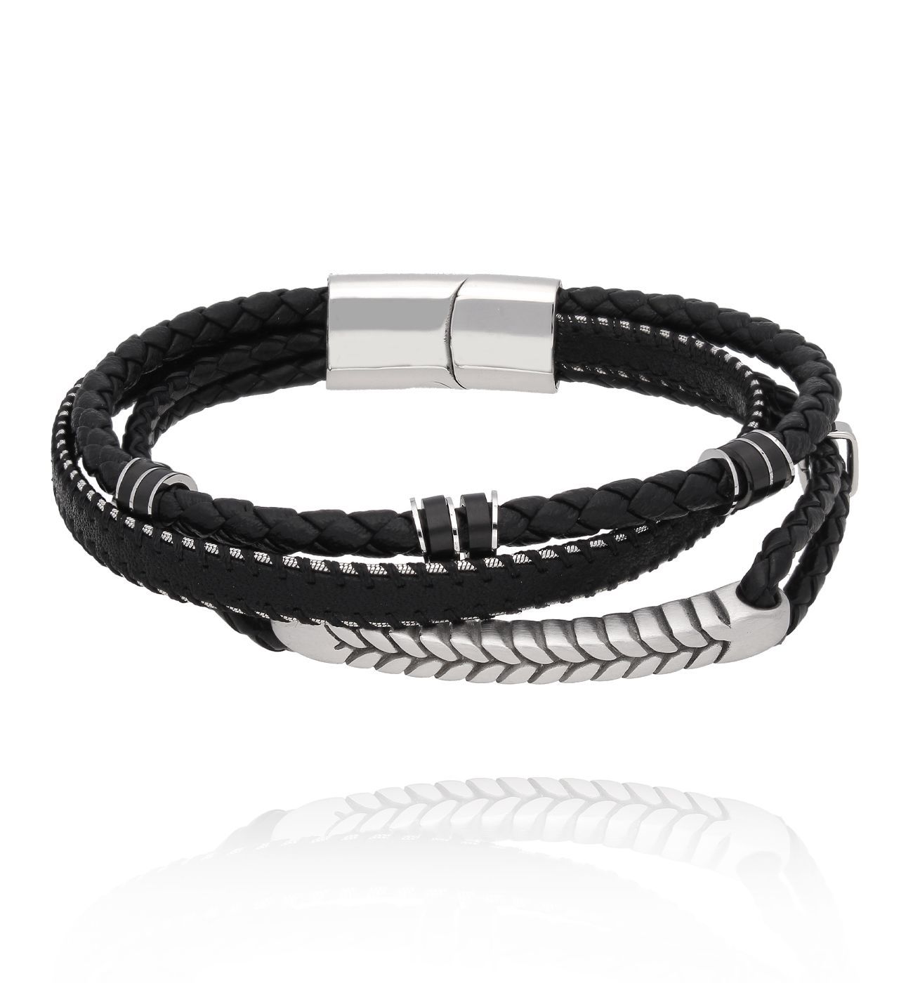 Bransoletka męska skórzana srebrna 23 - By Dziubeka