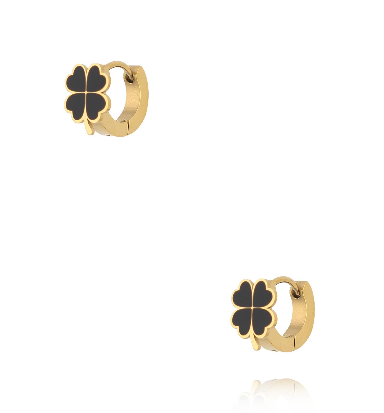 Kolczyki kółka koniczynka czarna KSY0385 - By Dziubeka