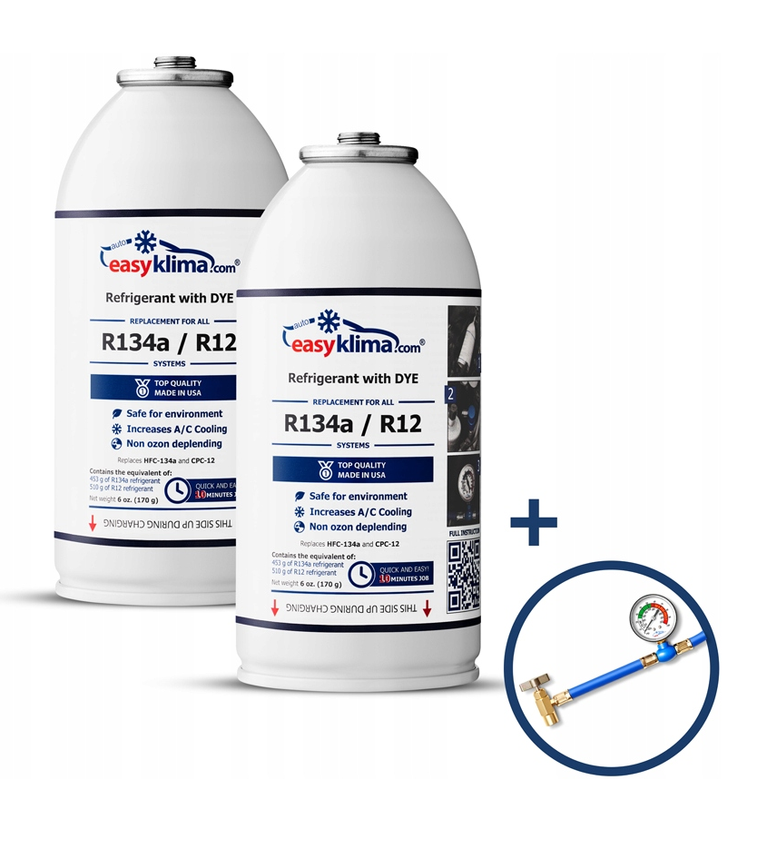 EASYKLIMA GAZ DO NABICIA KLIMATYZACJI W AUCIE Z R134A X2 + PRZEWÓD - Petrostar
