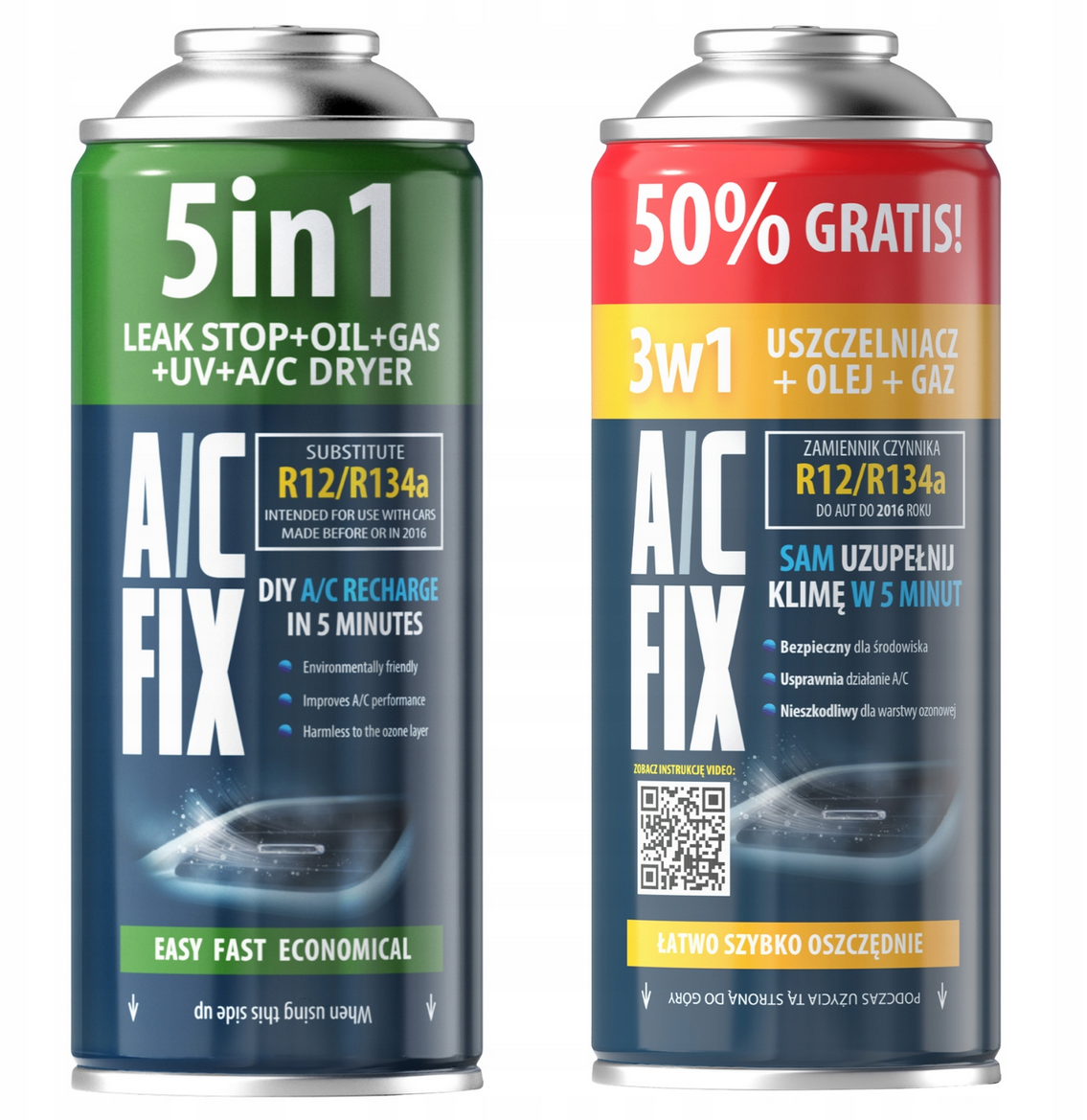 AC FIX GAZ DO KLIMATYZACJI R134A 5W1 I 3W1 CZYNNIK UV OLEJ USZCZELNIACZ - Petrostar