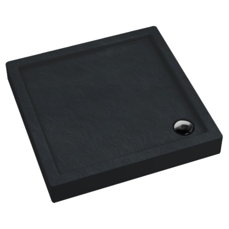 Brodzik zintegrowany Schedpol Lena New Black Stone kwadratowy 90 x 90 x 12 cm czarny strukturalny