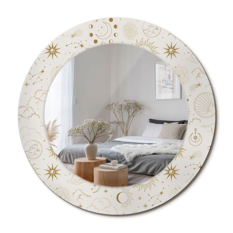 Lustro z Nadrukiem Okrągłe ArtPrintCave 50 cm Mistyczny Wzór Ozdobna Rama Szklana z Printem do Łazienki 1 szt.