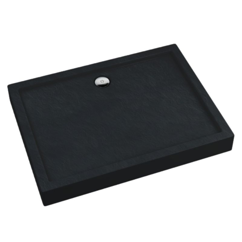 Brodzik zintegrowany Schedpol Lena New Black Stone prostokątny 90 x 120 x 12 cm czarny strukturalny
