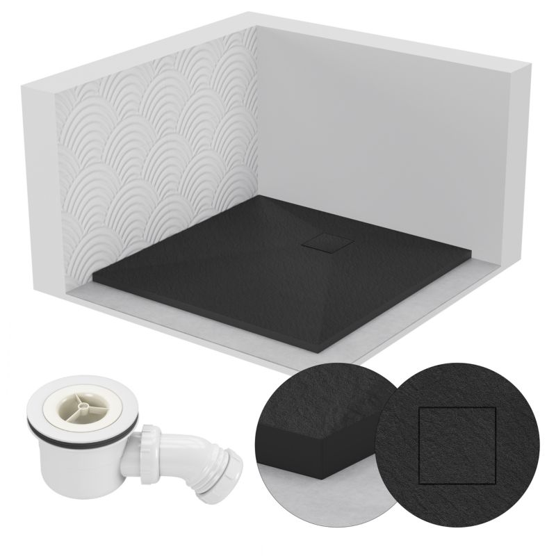 Brodzik prysznicowy SEVANTE STONE prostokątny 90x70 czarny z syfonem 1 szt