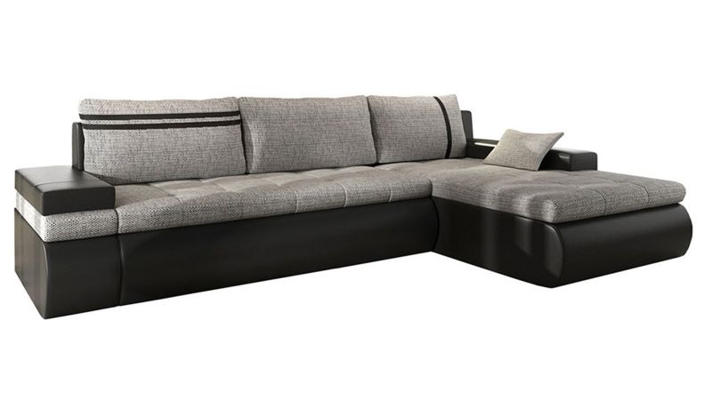 Narożnik z funkcją spania MIRJAN 24 Oslo prawy czarna ekoskóra + ciemny beż 1 szt.