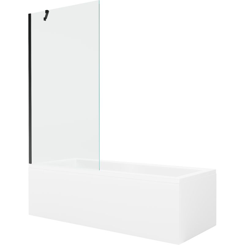 Wanna prostokątna Mexen Cubik 170 x 70 cm z obudową i parawanem 1-skrzydłowym 90 cm transparent czarny 1 kpl.