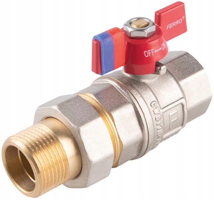 Zawór Ferro kulowy nakrętno-wkrętny z motylkiem, ze śrubunkiem 19.05 mm 1 szt.