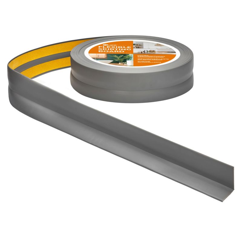 Listwa wykończeniowa QUEST PCV 15x15 mm, Samoprzylepna Elastyczna Miękka Taśma Dekoracyjna - grafit, 20m