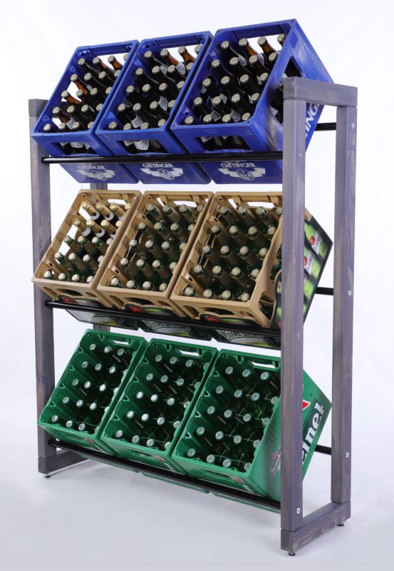 Regał na skrzynki na napoje MODO24 z metalowymi drążkami 136x107 cm szary 1 szt.