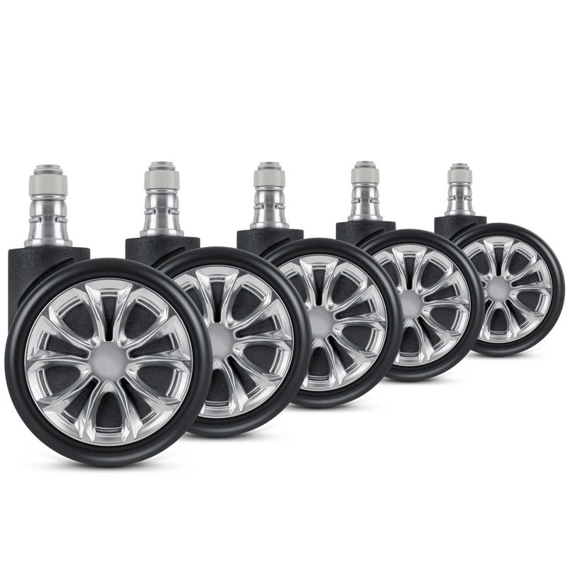 Kółka gumowe kauczukowe do fotela Sofotel łożysko czarno-srebrne 5 szt.