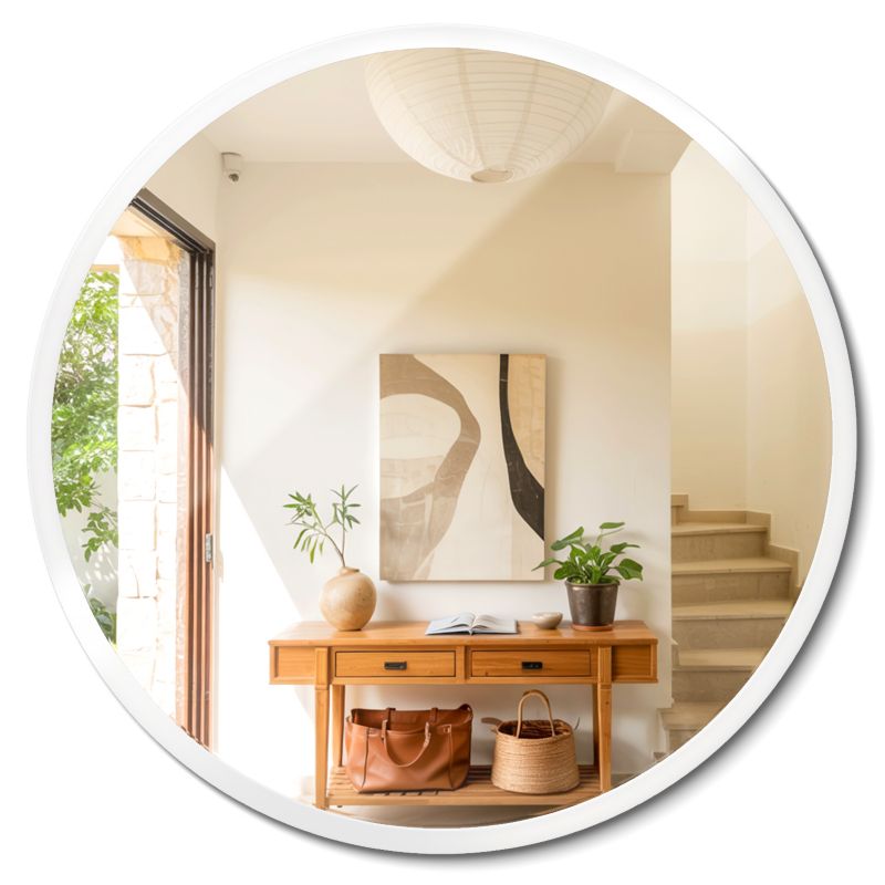 Lustro Okrągłe ArtPrintCave 90 cm Wiszące W Białej Ramie Dekoracyjne Do Salonu Łazienki Sypialni 1 szt.