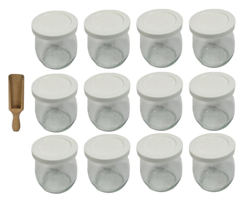 Słoiki MODO24 Weck 220 ml fi 60 tulip plastikowe wieka miarka 12 kpl.