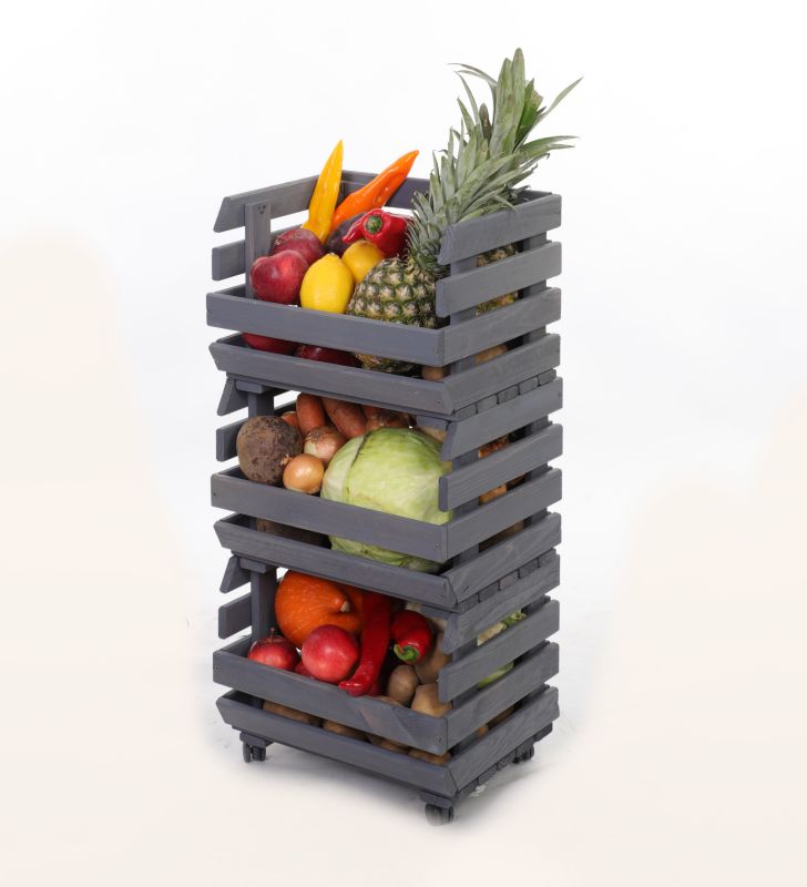 Regał na warzywa i owoce MODO24 na kółkach 81x37x30 cm 3 skrzynki impregnat szary 1 szt