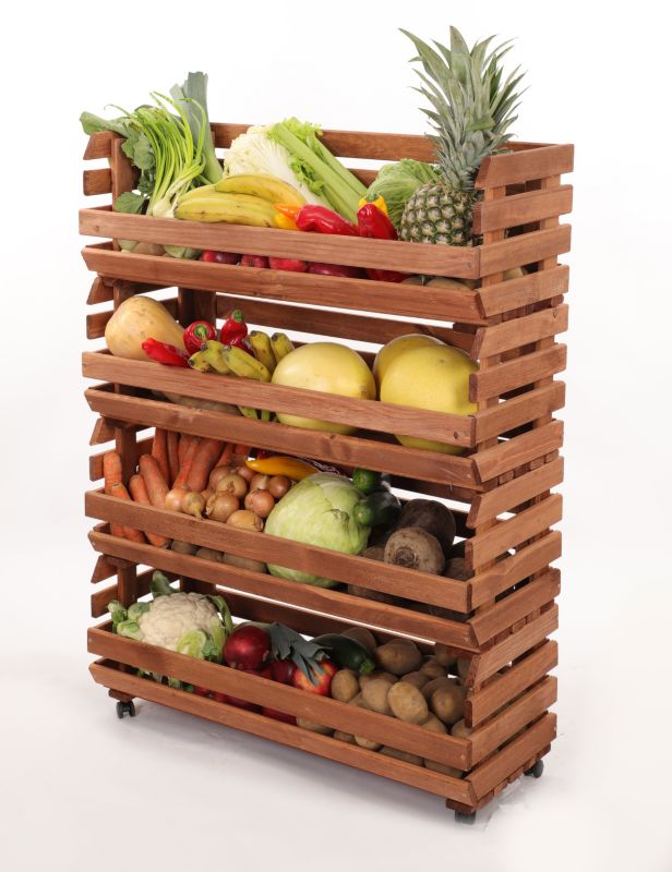 Regał na warzywa i owoce MODO24 na kółkach 106x77x30 cm 4 skrzynki impregnat brązowy 1 szt